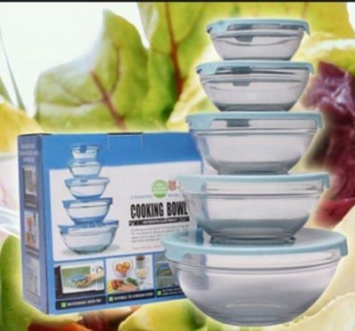 BỘ 5 BÁT THỦY TINH KHÔNG HOA VĂN COOKING BOWL