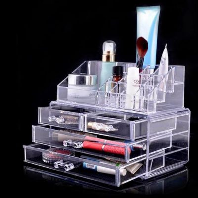 Khay đựng mỹ phẩm 3 tầng 4 ngăn trong suốt