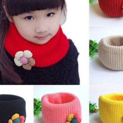 Khăn ống len hình hoa cho bé gái