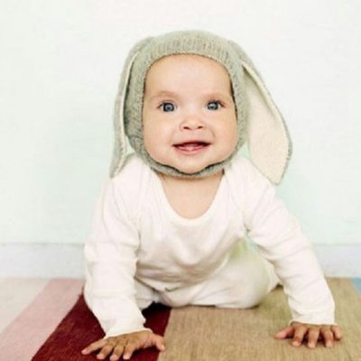 Nón len tai thỏ ấm áp cho bé