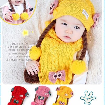Mũ len dệt kim cho bé phong cách Hàn Quốc