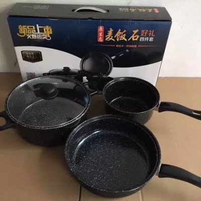 Bộ nồi bếp từ phủ vân đá 3 nồi 1 vung