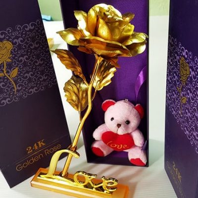 Hoa hồng mạ vàng 24k chữ love