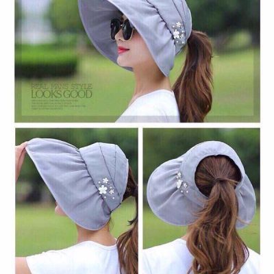 Mũ chống nắng vành rộng đính hoa
