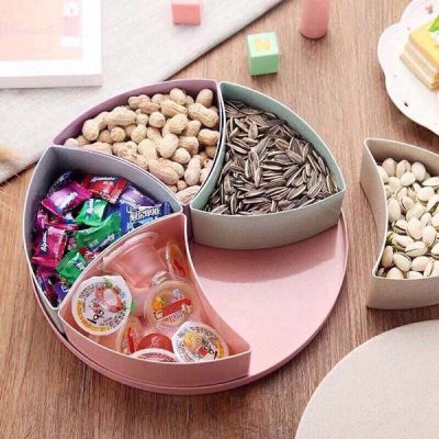 Khay đựng mứt tết lúa mạch hình hộp quà tròn