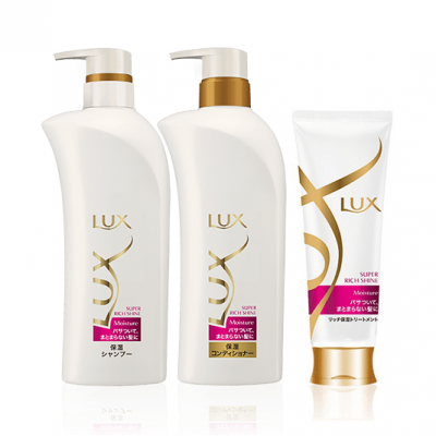 Set 3 dầu gội, xả, dưỡng tóc óng ả Super Rich Shine (430g + 430g + 100g) Lux