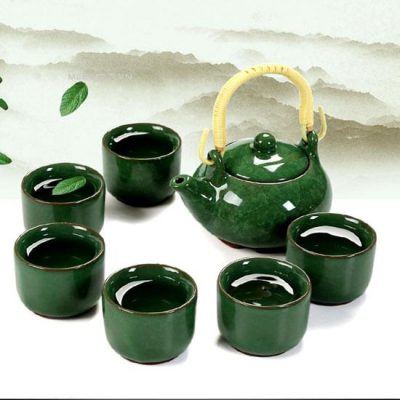 BỘ ẤM CHÉN MEN NGỌC HÀNG XUẤT NHẬT – XANH RÊU