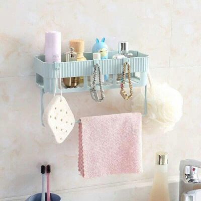 Kệ chữ nhật hút chân không kèm giá treo khăn