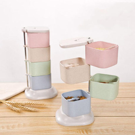 Hộp đựng gia vị xoay 4 tầng lúa mạch